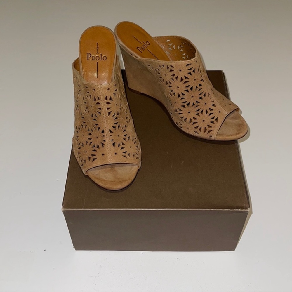 💫 Host Pick 💫 NWOT Paolo | Wendy Wedge Cognac Leather Peep Toe Sandal